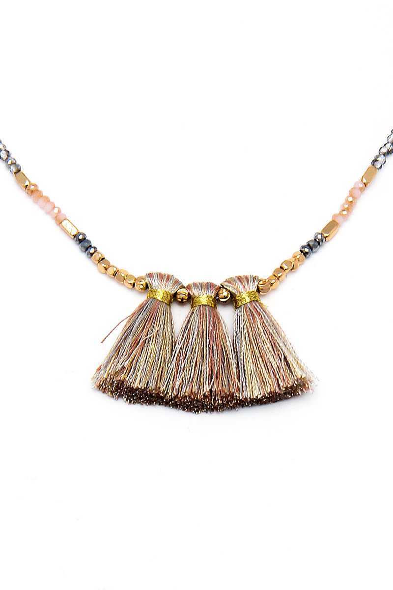 Modern Triple Tassel Beaded Necklace