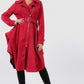 Waist Belt Tacked Faux Suede Coat