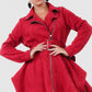 Waist Belt Tacked Faux Suede Coat