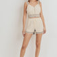 Knit Laced Buttoned Shoulder Strap Top
