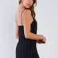 Black Pinstripe Lace Trim Slip Mini Dress