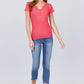 Short Sleeve W/button Detail Henley Neck Rib Knit Top