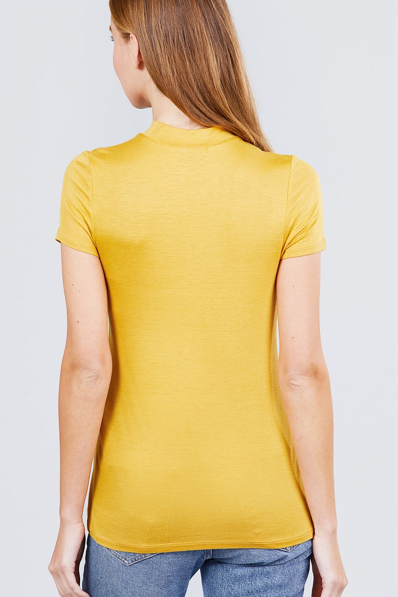 Short Sleeve Mock Neck Rayon Spandex Rib Top