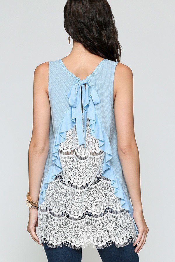 Sleeveless Back Lace Ruffle Detail Tank Top