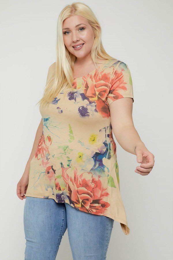 Multi-colored Watercolor Flower Print Tunic