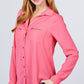 3/4 Roll Up Sleeve Pocket W/zipper Detail Woven Blouse