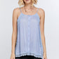 Boho Scallop Lace Trim Detailed Button Down Solid Subtle Textured Slit Side Overlay Layered Cami Top