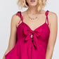 Cutout Detail Ruched Twist Bow Sweetheart Neckline Smocked Back Ribbon Tie Spaghetti Strap Cami Top