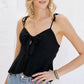 Cutout Detail Ruched Twist Bow Sweetheart Neckline Smocked Back Ribbon Tie Spaghetti Strap Cami Top