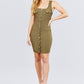 Sleeveless Deep Square Neck Button Down Detail Mini Woven Dress