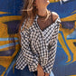 White Black Plaid Asymmetrical Front Button Down Top
