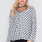 White Black Plaid Asymmetrical Front Button Down Top