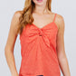 V-neck w/front bow tie eyelet woven cami top