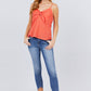 V-neck w/front bow tie eyelet woven cami top