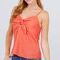 V-neck w/front bow tie eyelet woven cami top