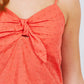 V-neck w/front bow tie eyelet woven cami top