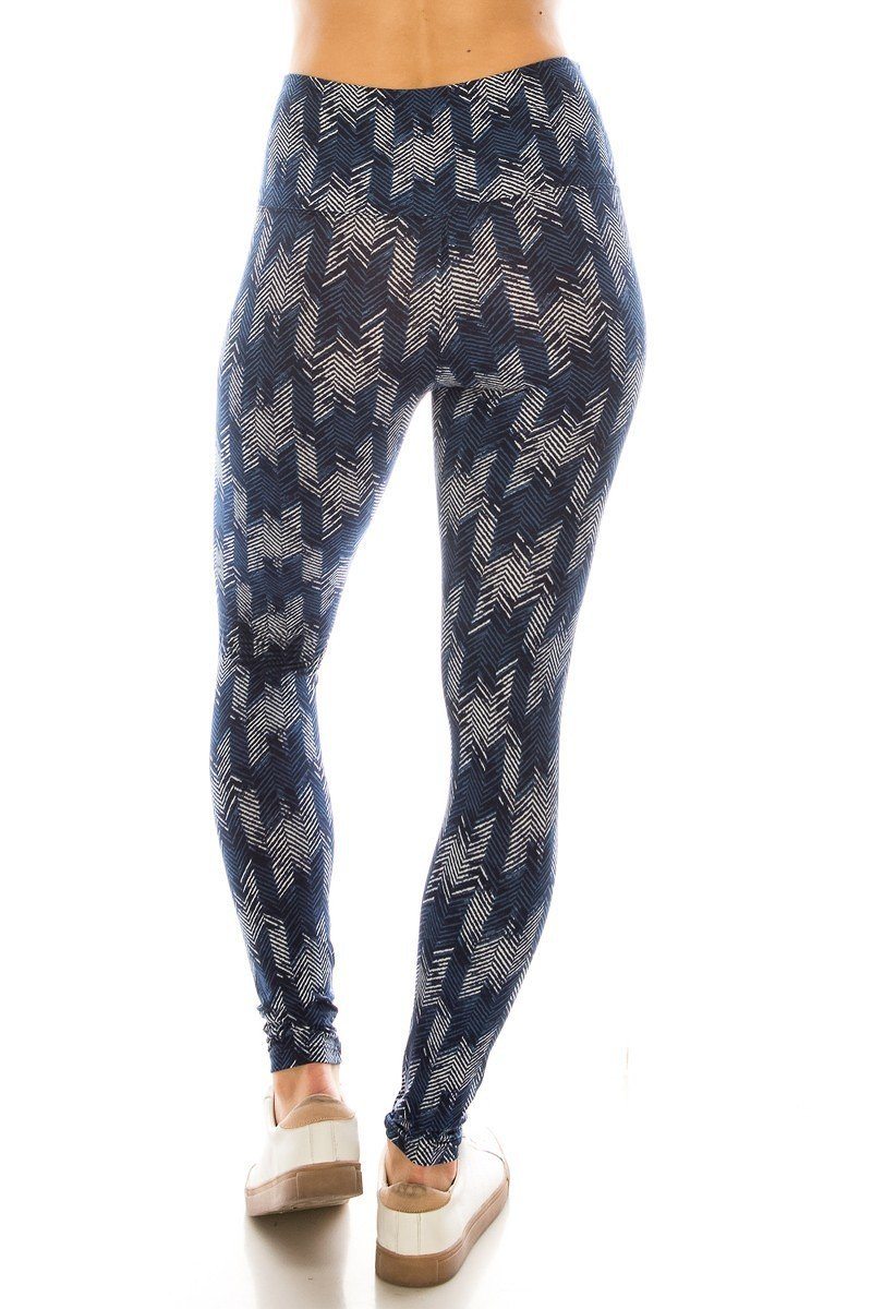 Long Yoga Style Banded Lined Multi Printed Knit Legging With High Waist