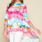 Tie-dye Venechia High Low Fashion Top With 3/4 Sleeves