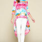 Tie-dye Venechia High Low Fashion Top With 3/4 Sleeves