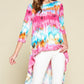 Tie-dye Venechia High Low Fashion Top With 3/4 Sleeves