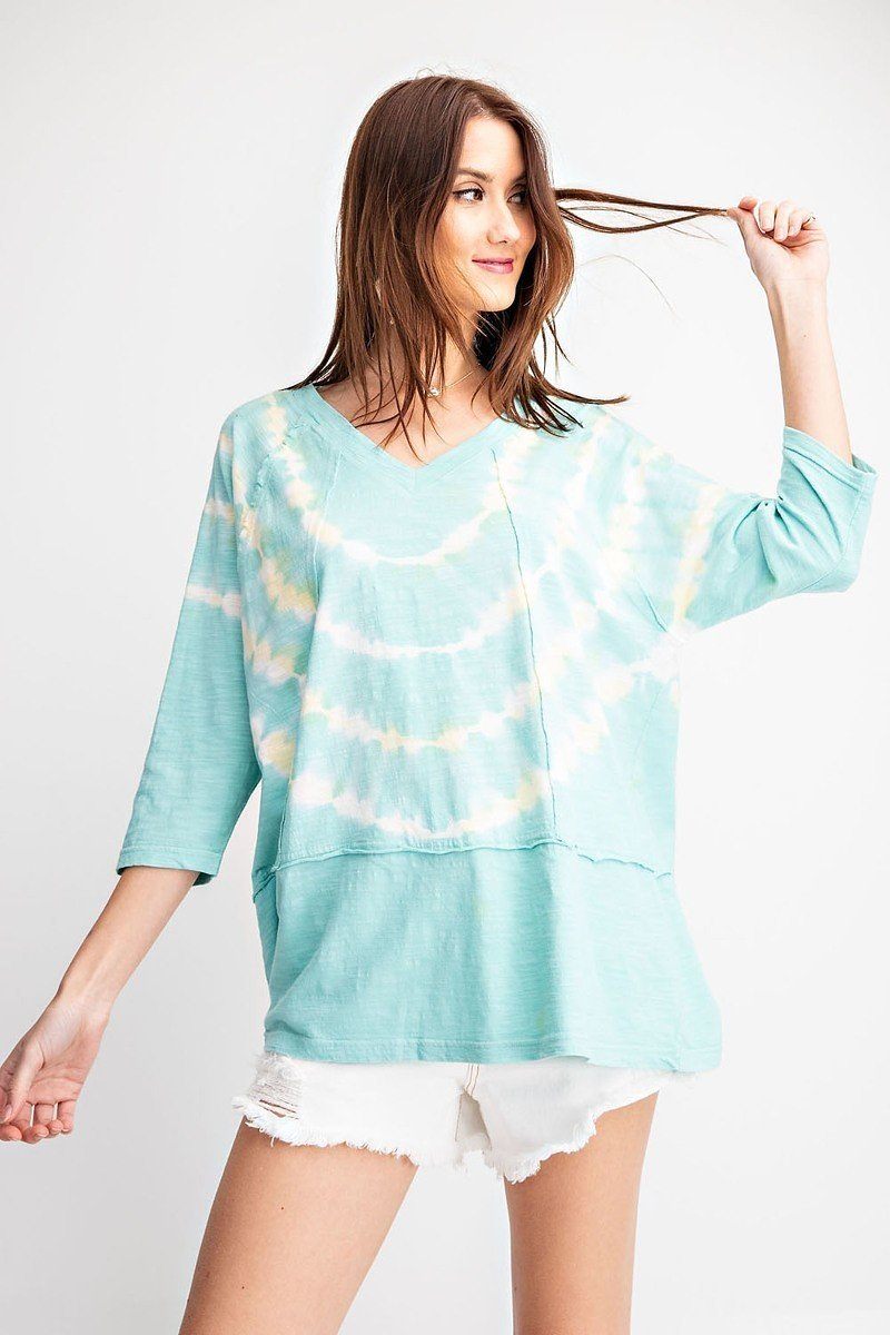 3/4 Sleeves Special Washed Boxy Cotton Slub Top