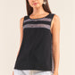 Grey And Black Sleeveless Relaxed Fit Brick Pattern Print Mesh Round Neck Top