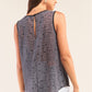 Grey And Black Sleeveless Relaxed Fit Brick Pattern Print Mesh Round Neck Top