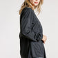 Confetti Detailed Long Puff Sleeve Babydoll Top With Button Front And Raw Hem