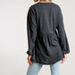 Confetti Detailed Long Puff Sleeve Babydoll Top With Button Front And Raw Hem