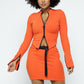 Stretchable Long Sleeve Cropped Top High-waist Mini Skirt