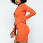 Stretchable Long Sleeve Cropped Top High-waist Mini Skirt