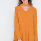 Long Sleeve V-cut Out Solid Mini Dress