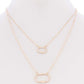 2 Layered Chain Oval Pendant Metal Necklace Earring Set