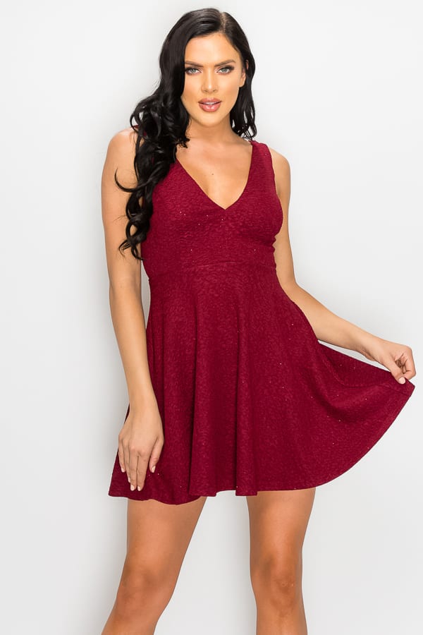 V-neck Back Cutout Skater Dress