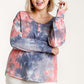 Tie-dye Button Front Long Raglan Sleeve Top With Raw Hem