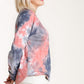 Tie-dye Button Front Long Raglan Sleeve Top With Raw Hem