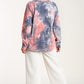 Tie-dye Button Front Long Raglan Sleeve Top With Raw Hem