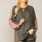 Textured Color Mixed Tassel Tie Peasant Top With Reverse Stitch Detail