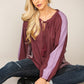 Textured Color Mixed Tassel Tie Peasant Top With Reverse Stitch Detail