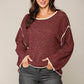 Two-tone Sold Round Neck Sweater Top With Piping Detail