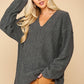 V-neck Solid Soft Sweater Top With Cut Edge