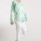 Tie Dye Round Neck Ribbed Button Front Top With Round Hem
