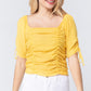 Elbow Slv Smocked Ruched Woven Top