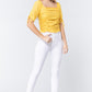 Elbow Slv Smocked Ruched Woven Top