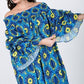 Puffy Ruffle Sleeve Smocking Off Shoulder Print Midi Dress