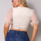 Polka Dot Mesh Puff Sleeve Contrast Fashion Top