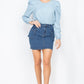 Shirring Puff Sleeves Denim Top