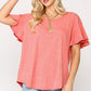 Solid Round Neck Frill Sleeve Top With Scoop Hem