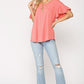 Solid Round Neck Frill Sleeve Top With Scoop Hem