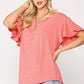 Solid Round Neck Frill Sleeve Top With Scoop Hem